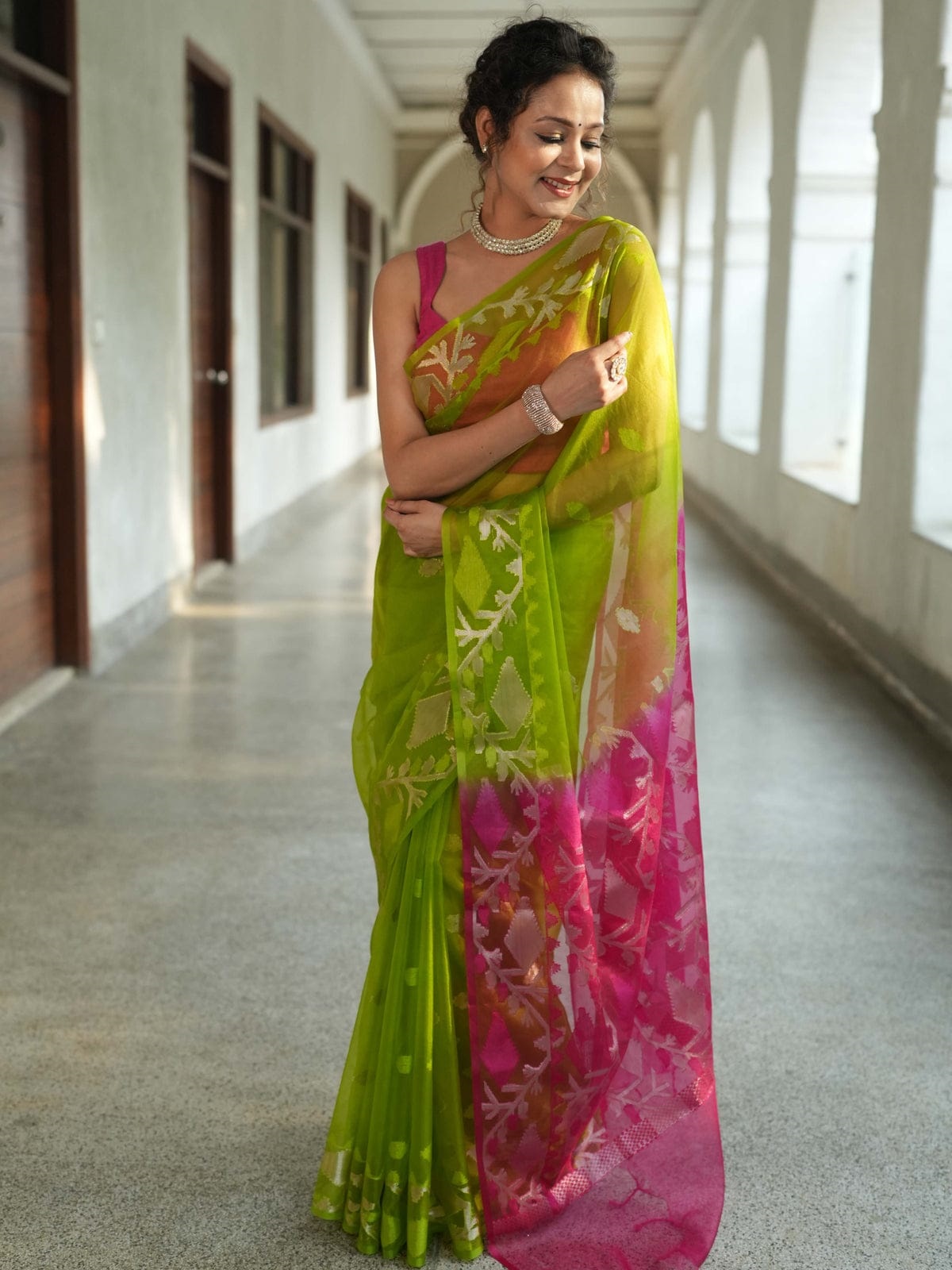 D3 Pure Mosline Organza Jamdani Saree With B.P. - Image 1