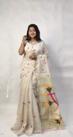 Parrot Buti Slab Khadi Saree With B.P. - Image 4