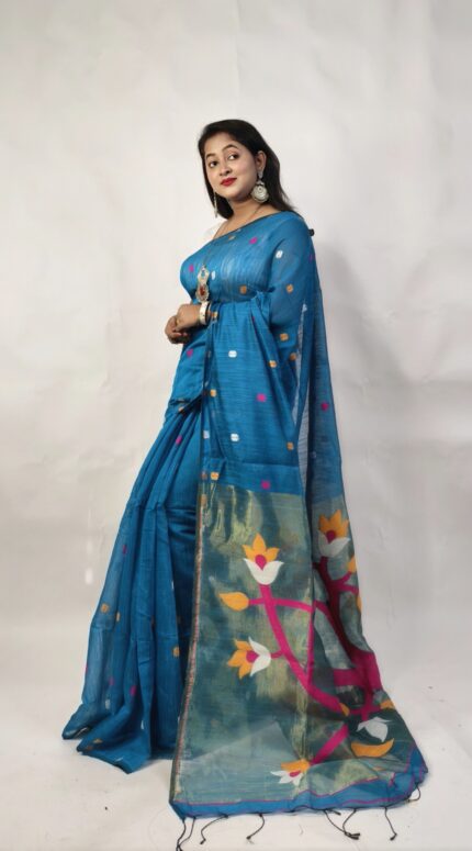 Parrot Buti Slab Khadi Saree With B.P.