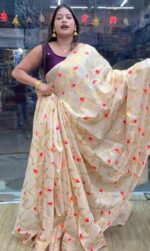 Cotton Resham / Half Mosline Tantuja Design Saree With Worked B.P. - Image 2