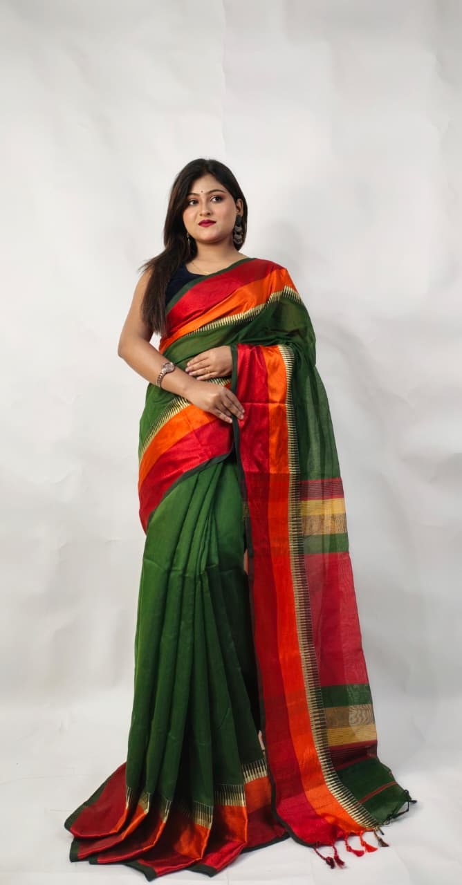 A New Cotton Silk Maheswari Handloom Saree With Pallu Colour B.P. - Image 1