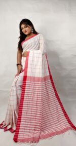 Khadi Cotton Manjuri Check Saree With B.P. - Image 3
