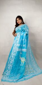 New Unique Silk Khadi PEACOCK Buti Saree With Running B.P. - Image 2