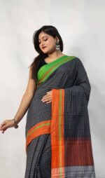 Khadi Cotton Checks Saree With B.P. - Image 4