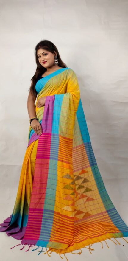 New Khadi Vanga Kaj Buti Design Saree With B.P.