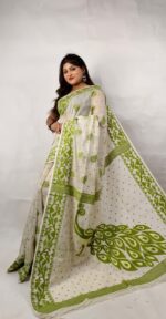 New Unique Silk Khadi PEACOCK Buti Saree With Running B.P. - Image 3