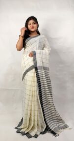 Khadi Cotton Manjuri Check Saree With B.P.