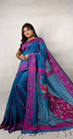 New Unique Silk Khadi PEACOCK Buti Saree With Running B.P. - Image 4