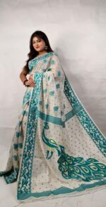 New Unique Silk Khadi PEACOCK Buti Saree With Running B.P.