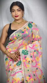Elegant Floral Jamdani Style Soft Resham Saree with Running B.P. - Image 4