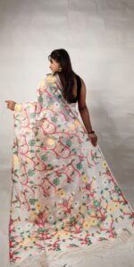 Elegant Floral Jamdani Style Soft Resham Saree with Running B.P. - Image 3