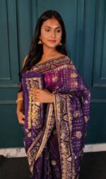 All Over Moslin Jamdani Saree With Hand Aari Kardana Work With Matching Embellished B.P. - Image 3