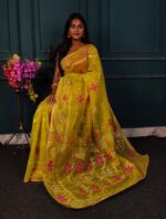 All Over Moslin Jamdani Saree With Hand Aari Kardana Work With Matching Embellished B.P. - Image 4