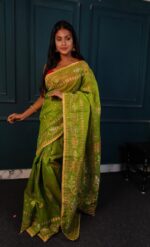All Over Moslin Jamdani Saree With Hand Aari Kardana Work With Matching Embellished B.P. - Image 3