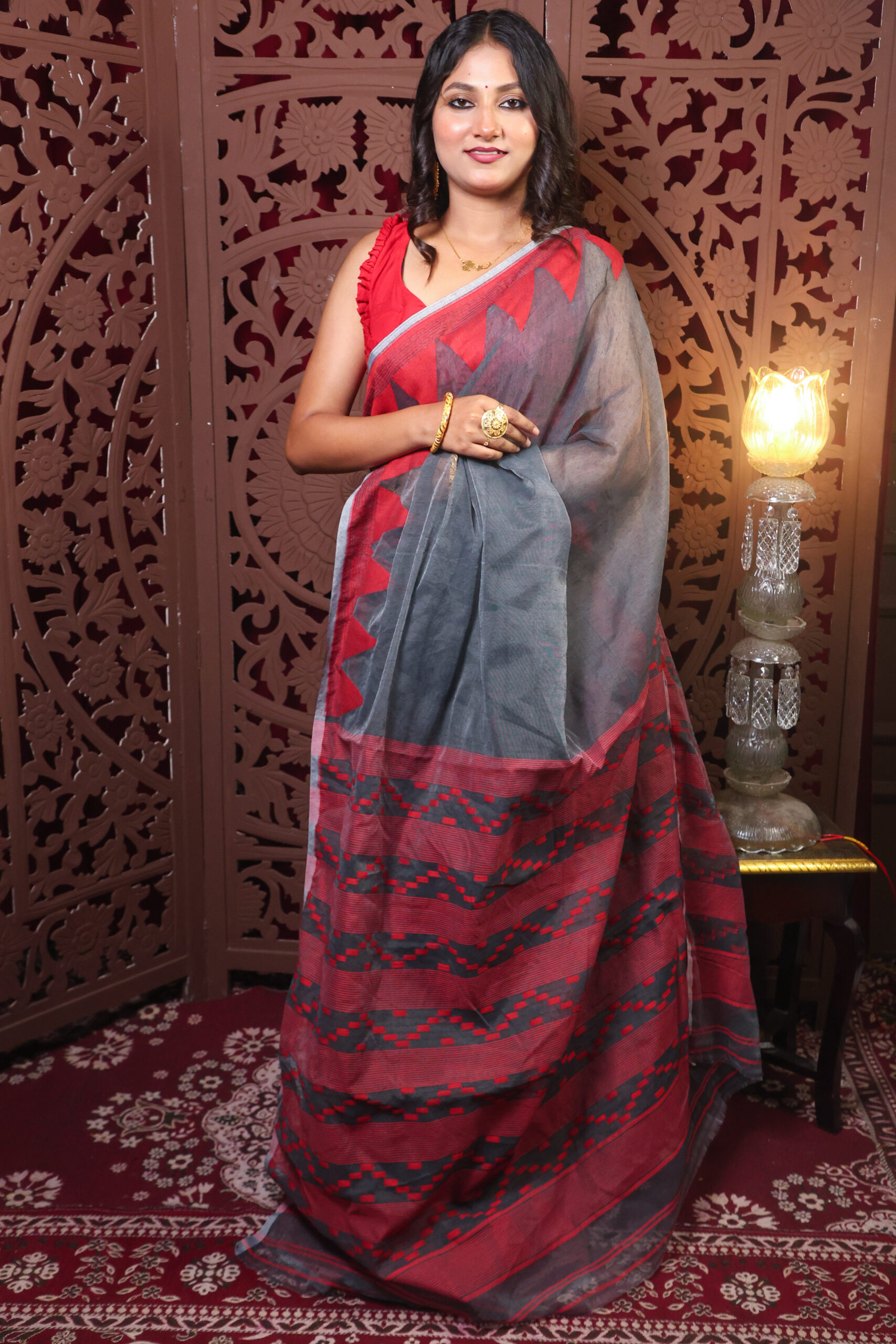 B Cotton Silk Tample Jamdani Saree With B.P. - Image 1